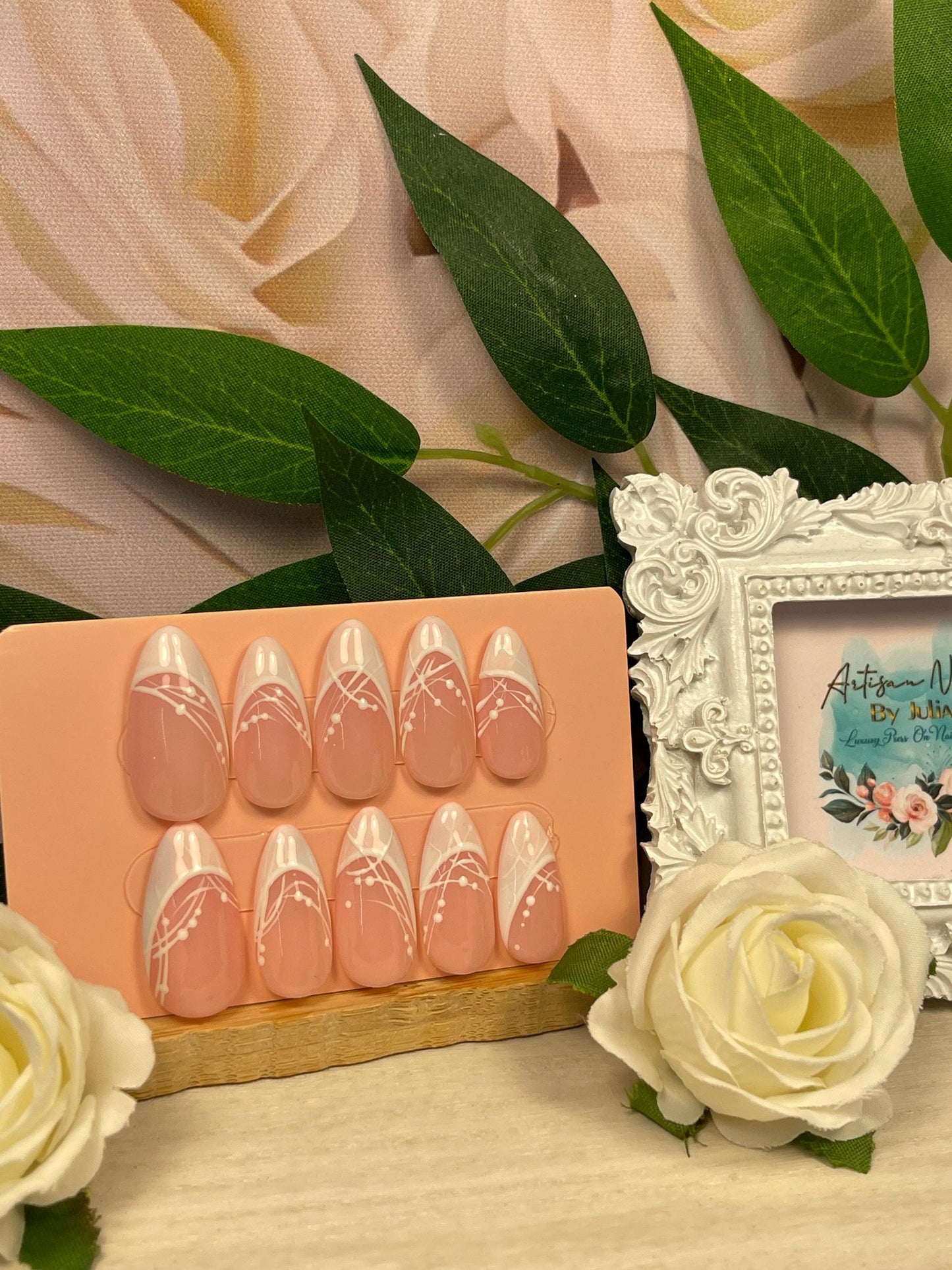 DREAM WEAVER -  Set of pink and blue Ombré French Tip with fine line & dot detaiiing