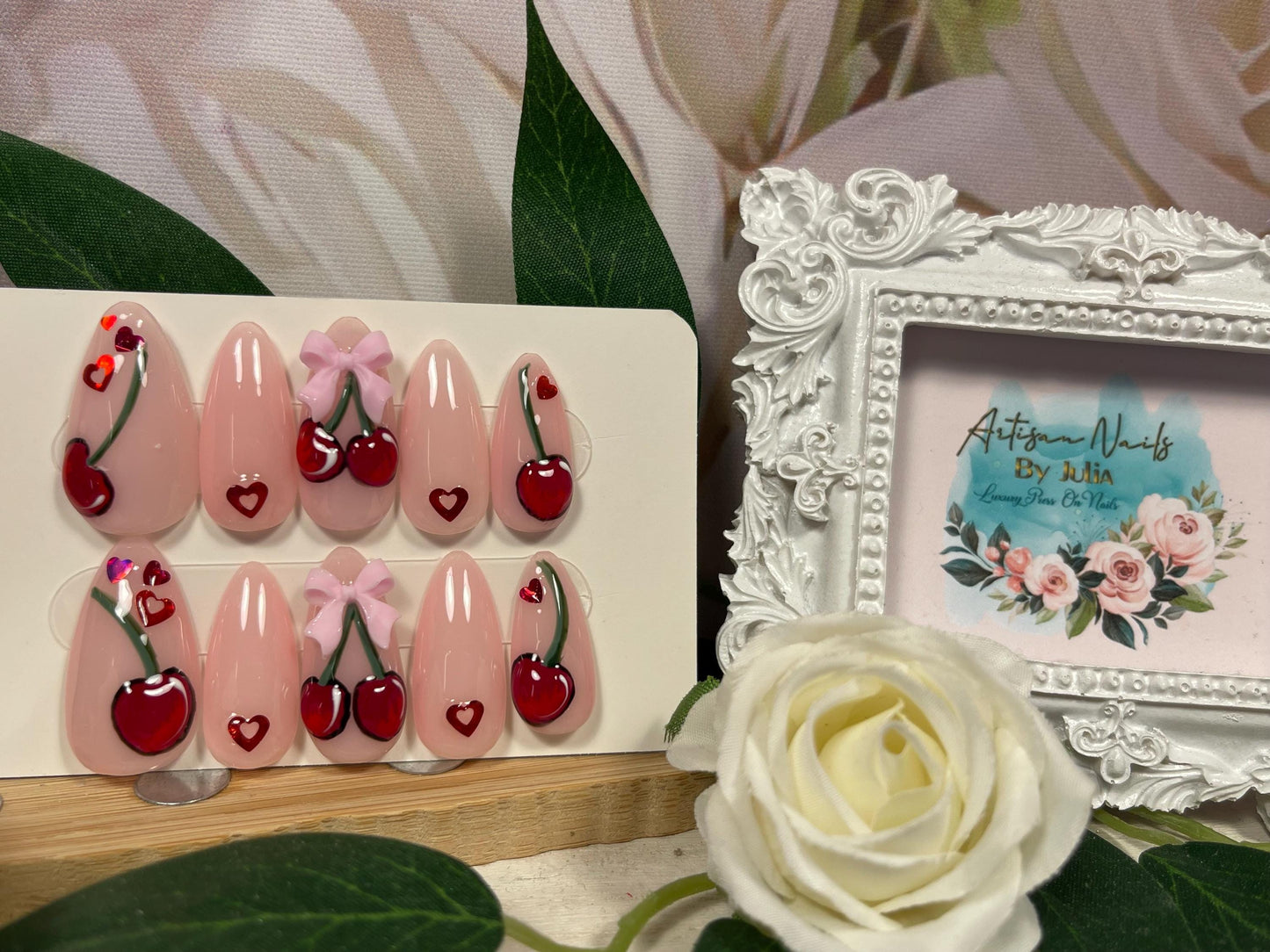 CHERRY BEAU - Set of 10 3D Cherry & Bow Nails