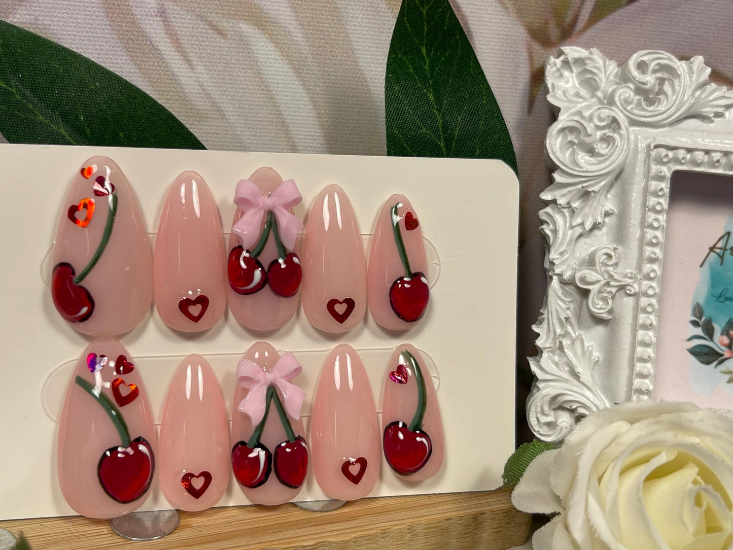 CHERRY BEAU - Set of 10 3D Cherry & Bow Nails