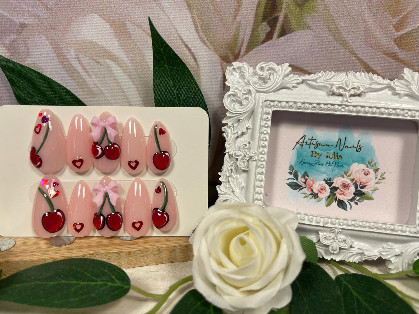CHERRY BEAU - Set of 10 3D Cherry & Bow Nails