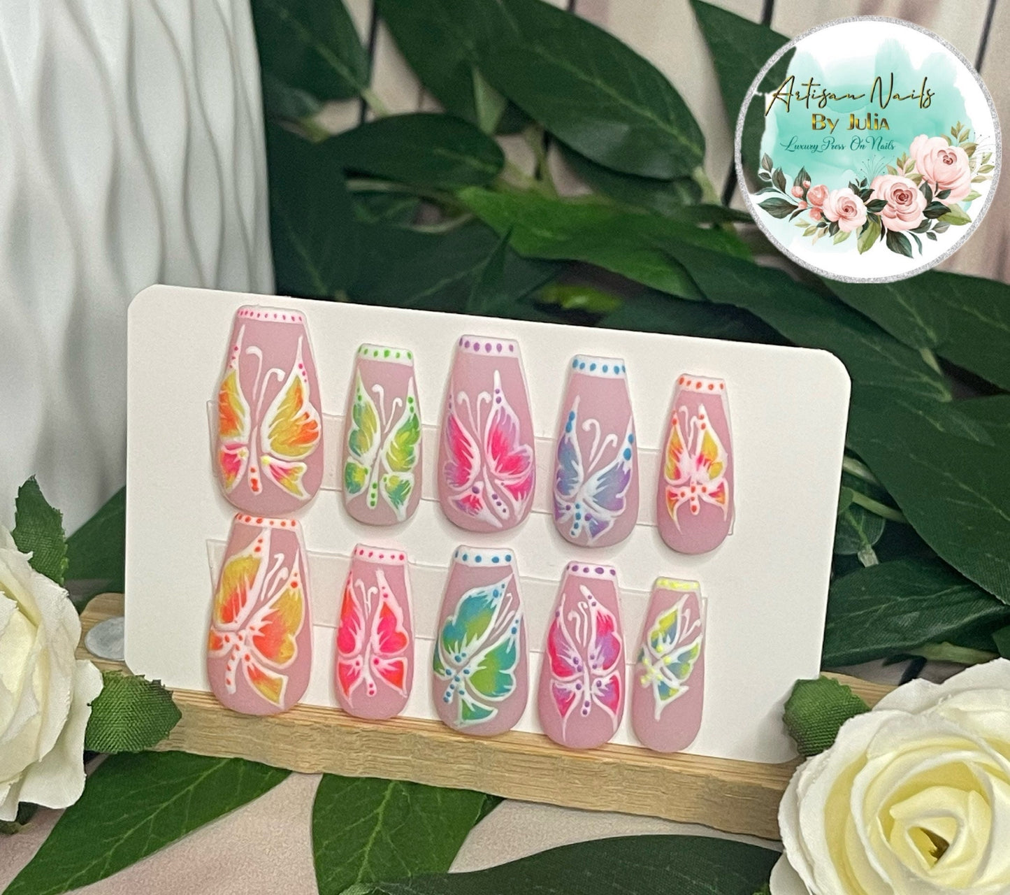 FLUTTERBY NEON - Set of 10 Neon Fire butterfly Nails