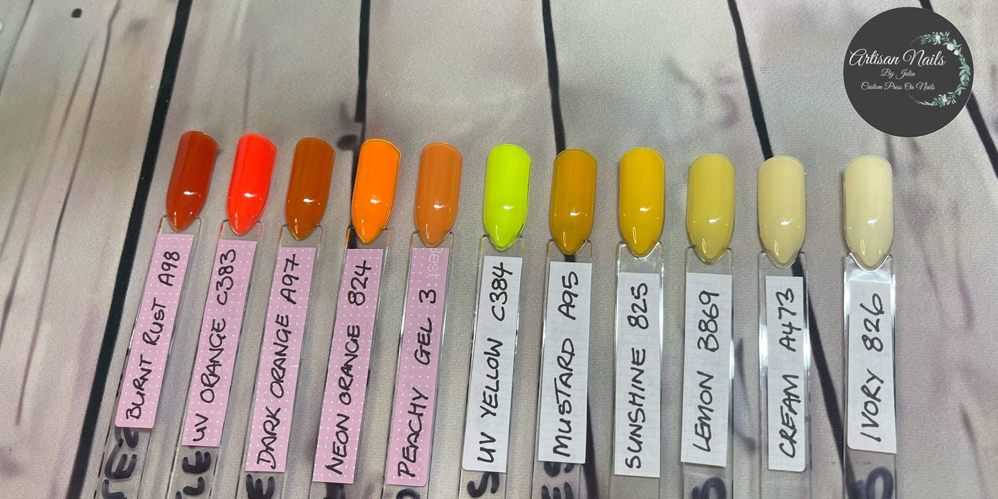 THE CITRUS ONES - Block colour or French Tip -Set of 10 Solid Colour or French Tip Nails