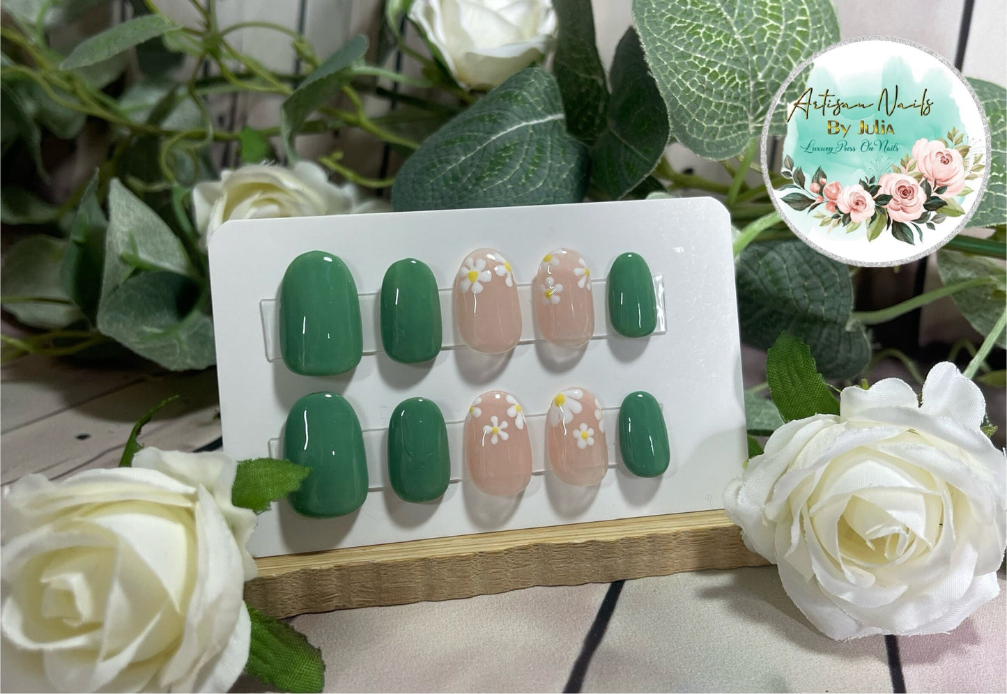 HELECHO - Juego de 10 uñas de margaritas y salvia