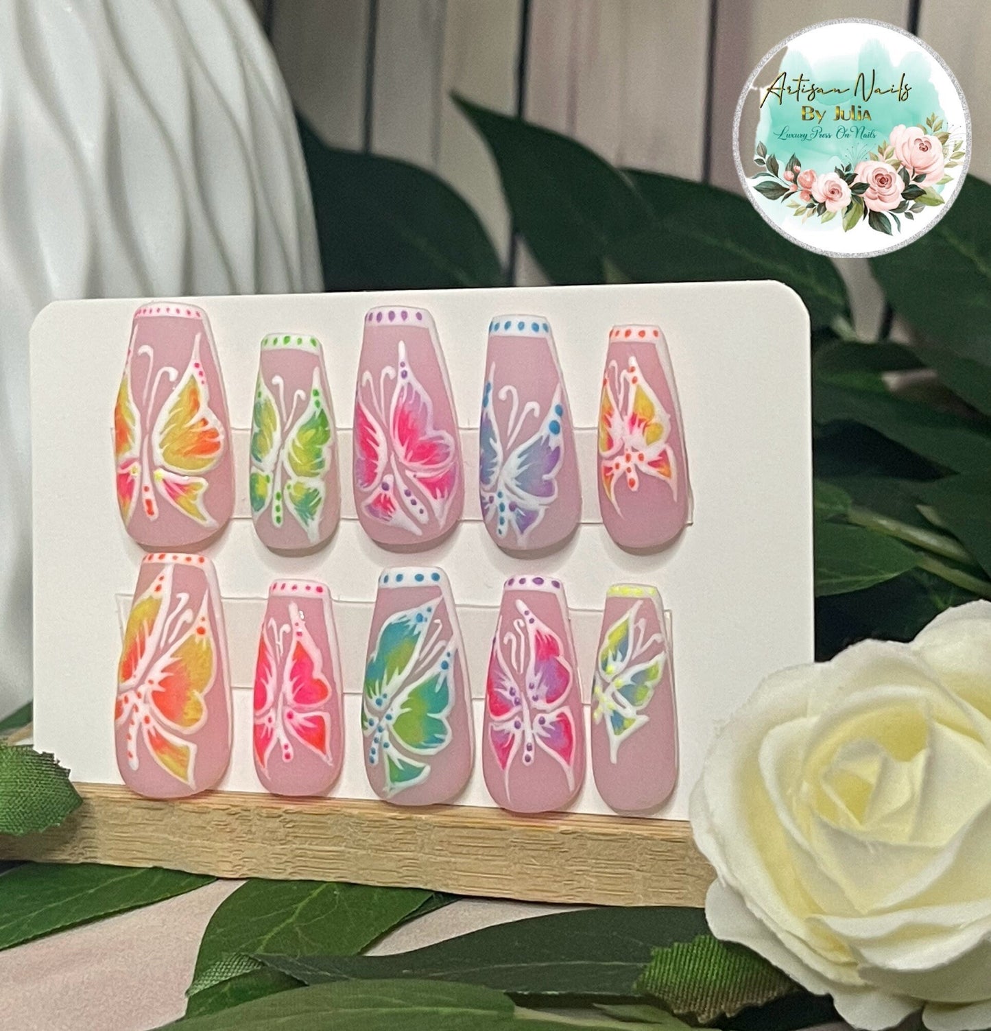 FLUTTERBY NEON - Set of 10 Neon Fire butterfly Nails