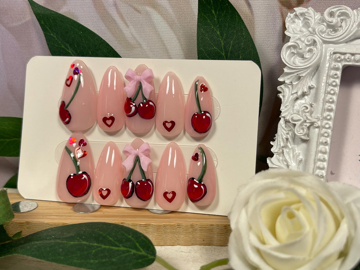 CHERRY BEAU - Set of 10 3D Cherry & Bow Nails