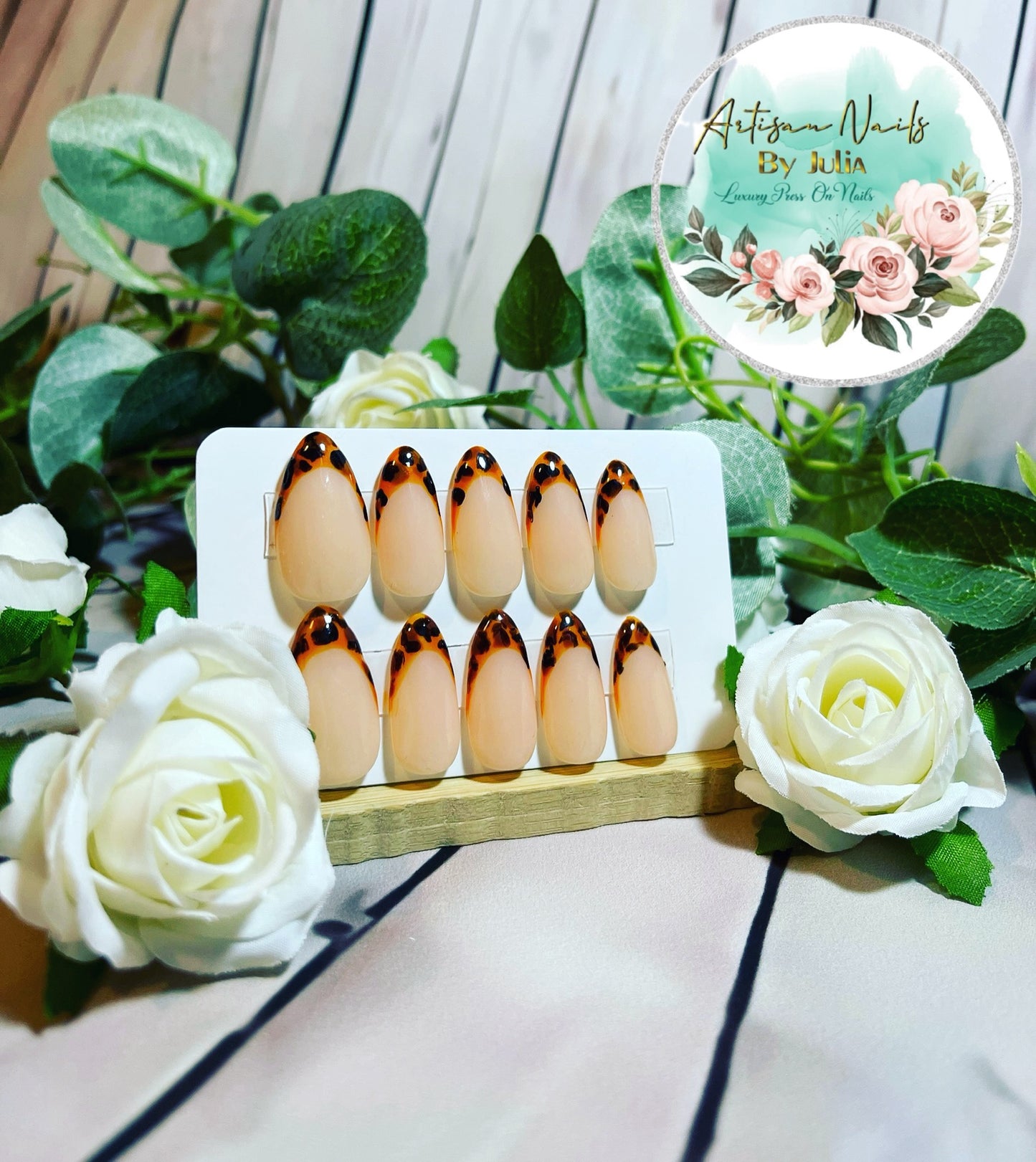 POINTES TORTOISE - Gel Press on Nails - Lot de 10 pointes French écaille de tortue - Fabriquées sur commande