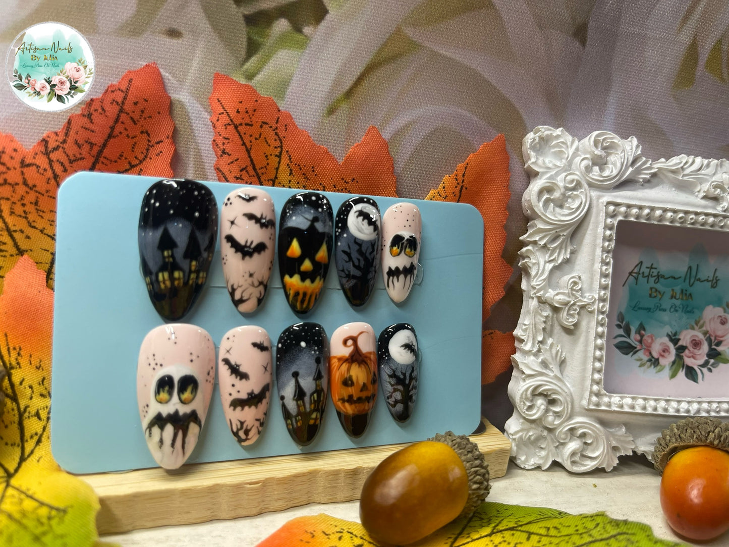 HALLOWEEN - Ongles en gel à presser - Lot de 10 ongles thème Halloween - Fabriqués sur commande