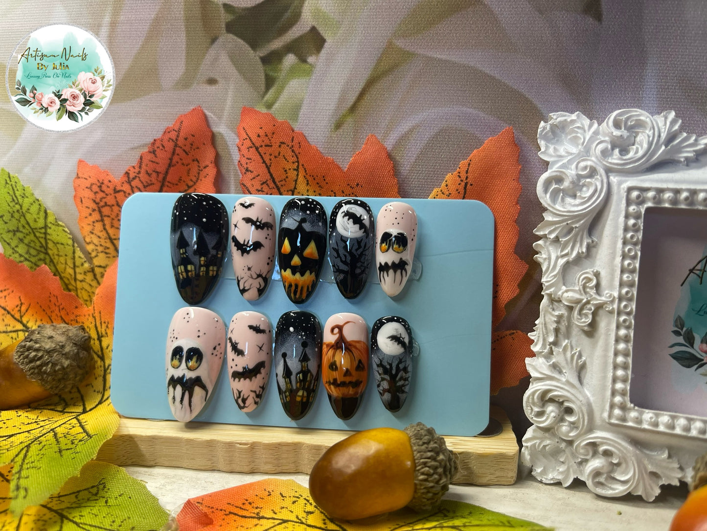 HALLOWEEN - Ongles en gel à presser - Lot de 10 ongles thème Halloween - Fabriqués sur commande