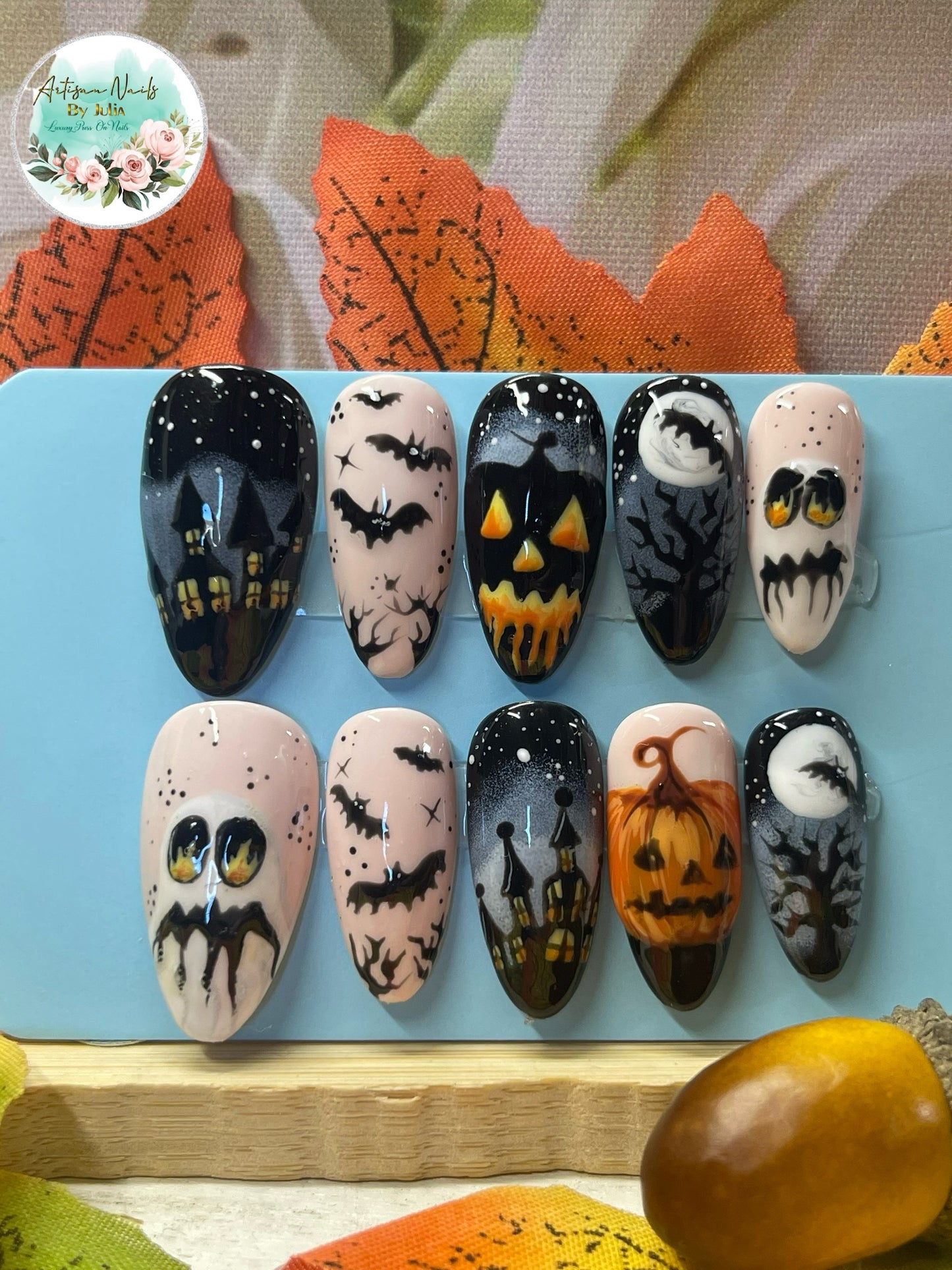 HALLOWEEN - Ongles en gel à presser - Lot de 10 ongles thème Halloween - Fabriqués sur commande