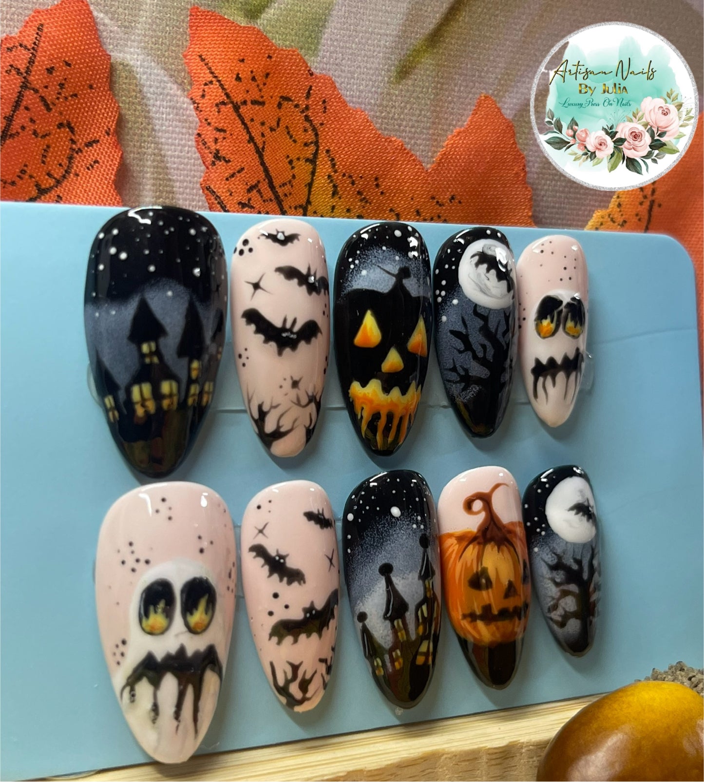 HALLOWEEN - Ongles en gel à presser - Lot de 10 ongles thème Halloween - Fabriqués sur commande