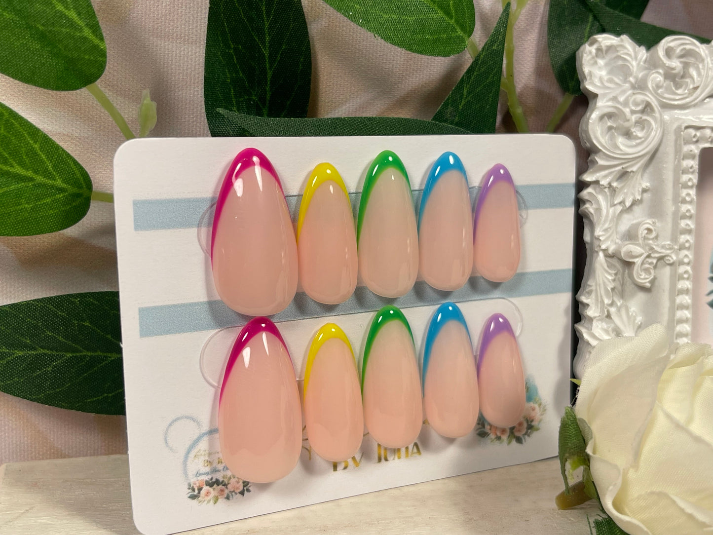 SKINNY NEON - Set of 10 UV Neon French Tip Rainbow Nails