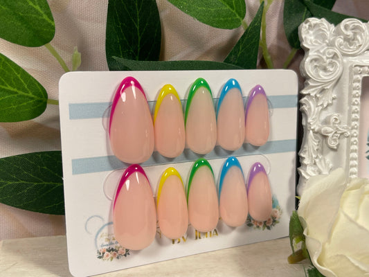 SKINNY NEON -  Set of 10 UV Neon French Tip Rainbow Nails