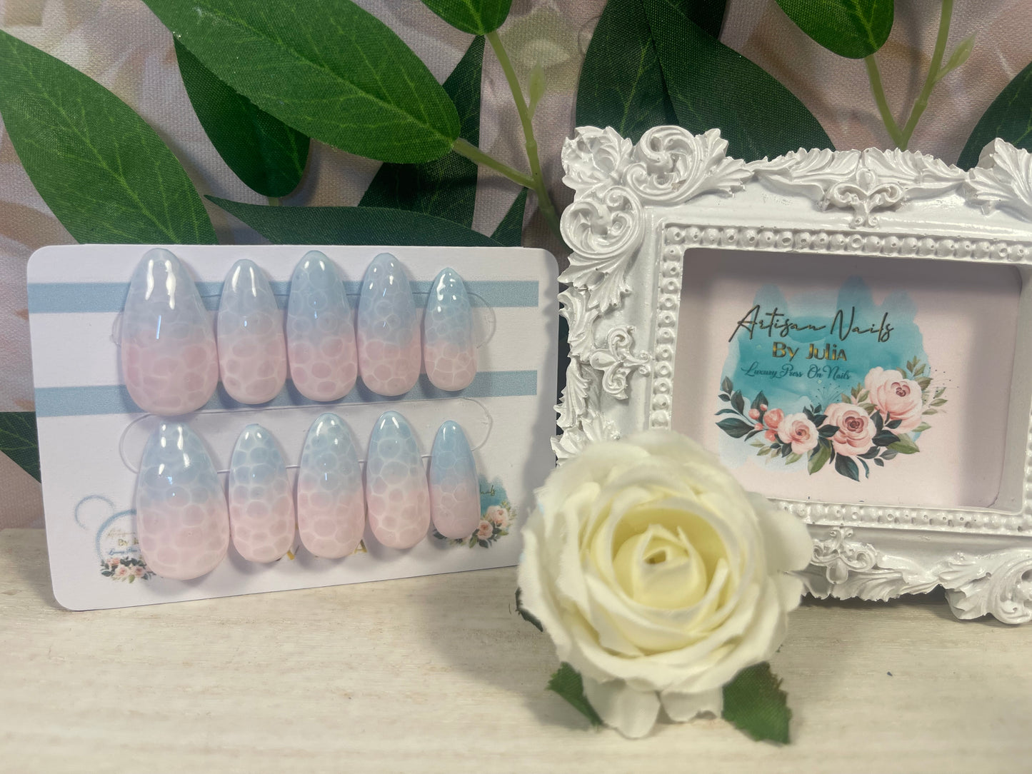 POLZEATH - Gel Press on Nails - Lot de 10 ongles Ocean Waves - Fabriqué sur commande