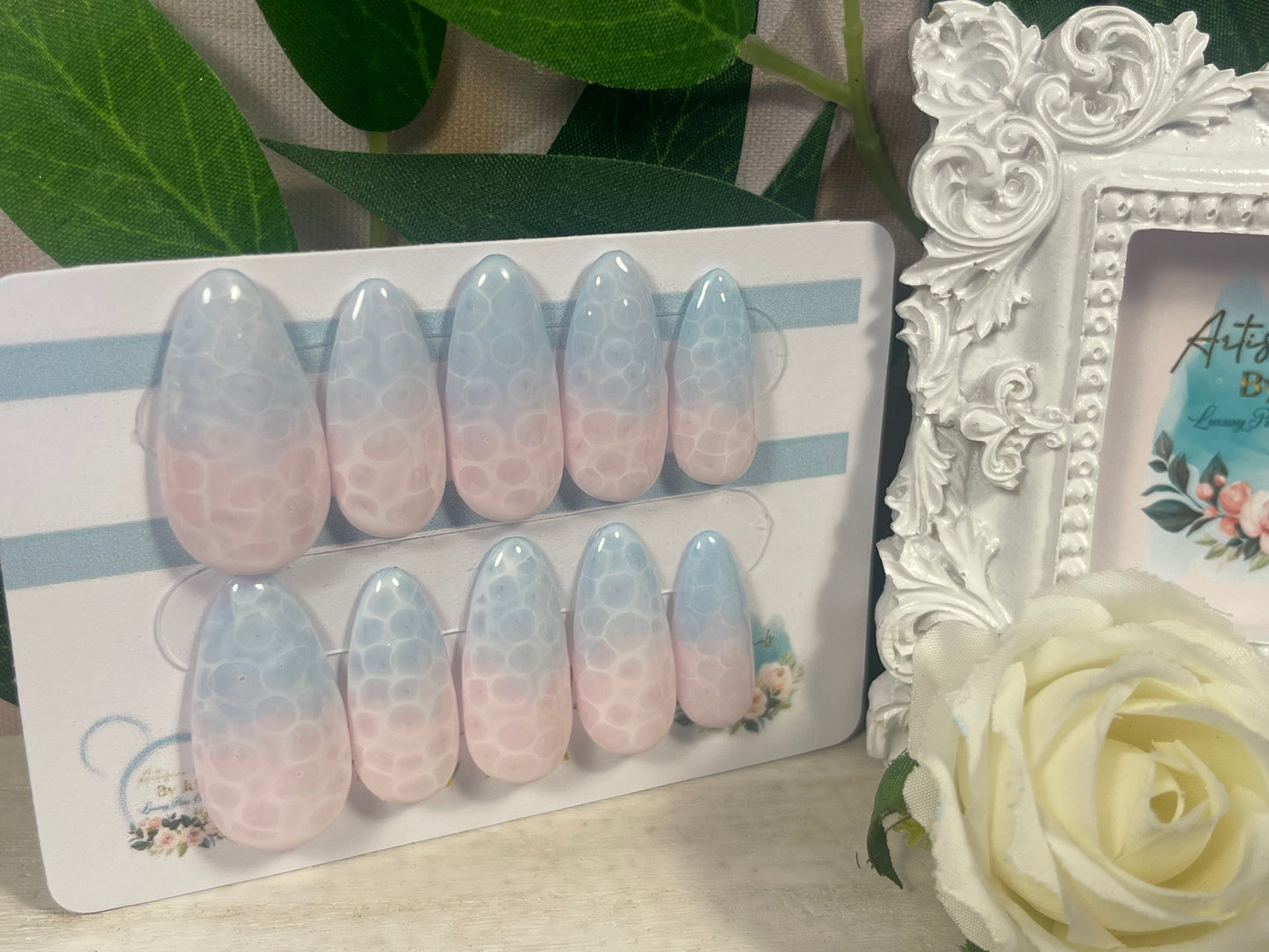 POLZEATH - Gel Press on Nails - Lot de 10 ongles Ocean Waves - Fabriqué sur commande