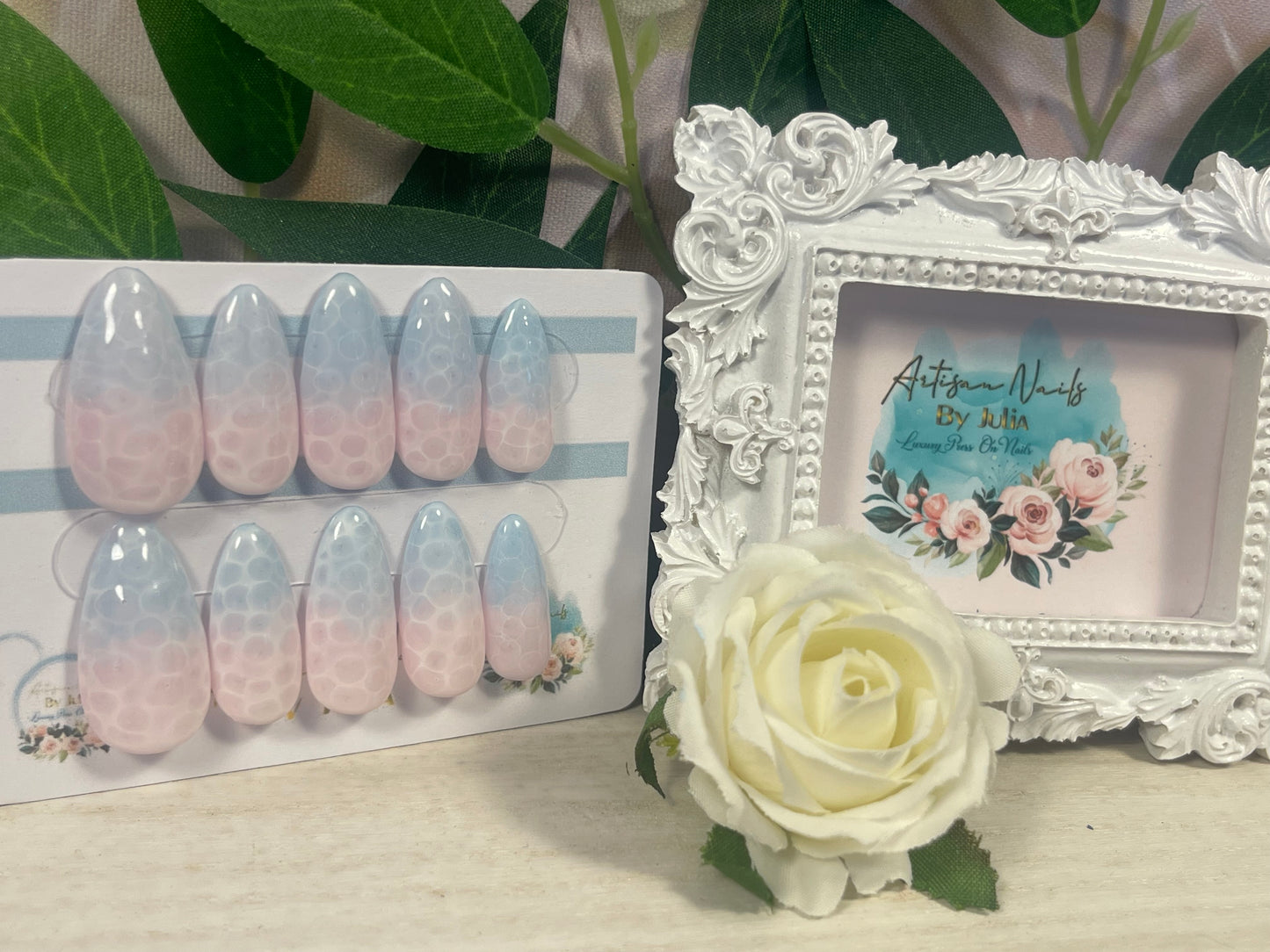 POLZEATH - Gel Press on Nails - Lot de 10 ongles Ocean Waves - Fabriqué sur commande