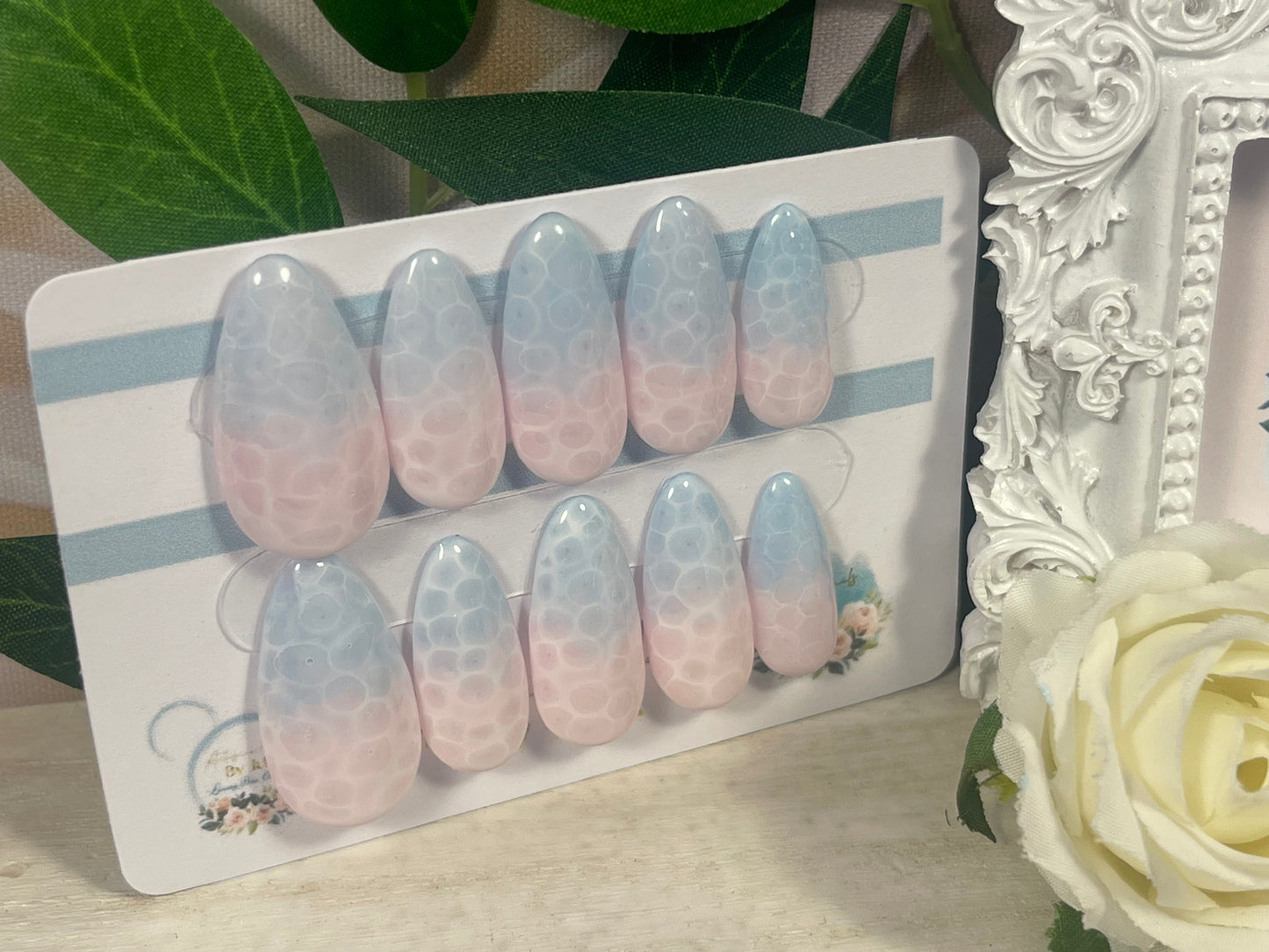 POLZEATH - Gel Press on Nails - Lot de 10 ongles Ocean Waves - Fabriqué sur commande
