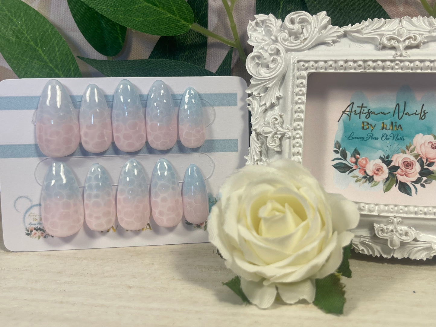 POLZEATH - Gel Press on Nails - Lot de 10 ongles Ocean Waves - Fabriqué sur commande