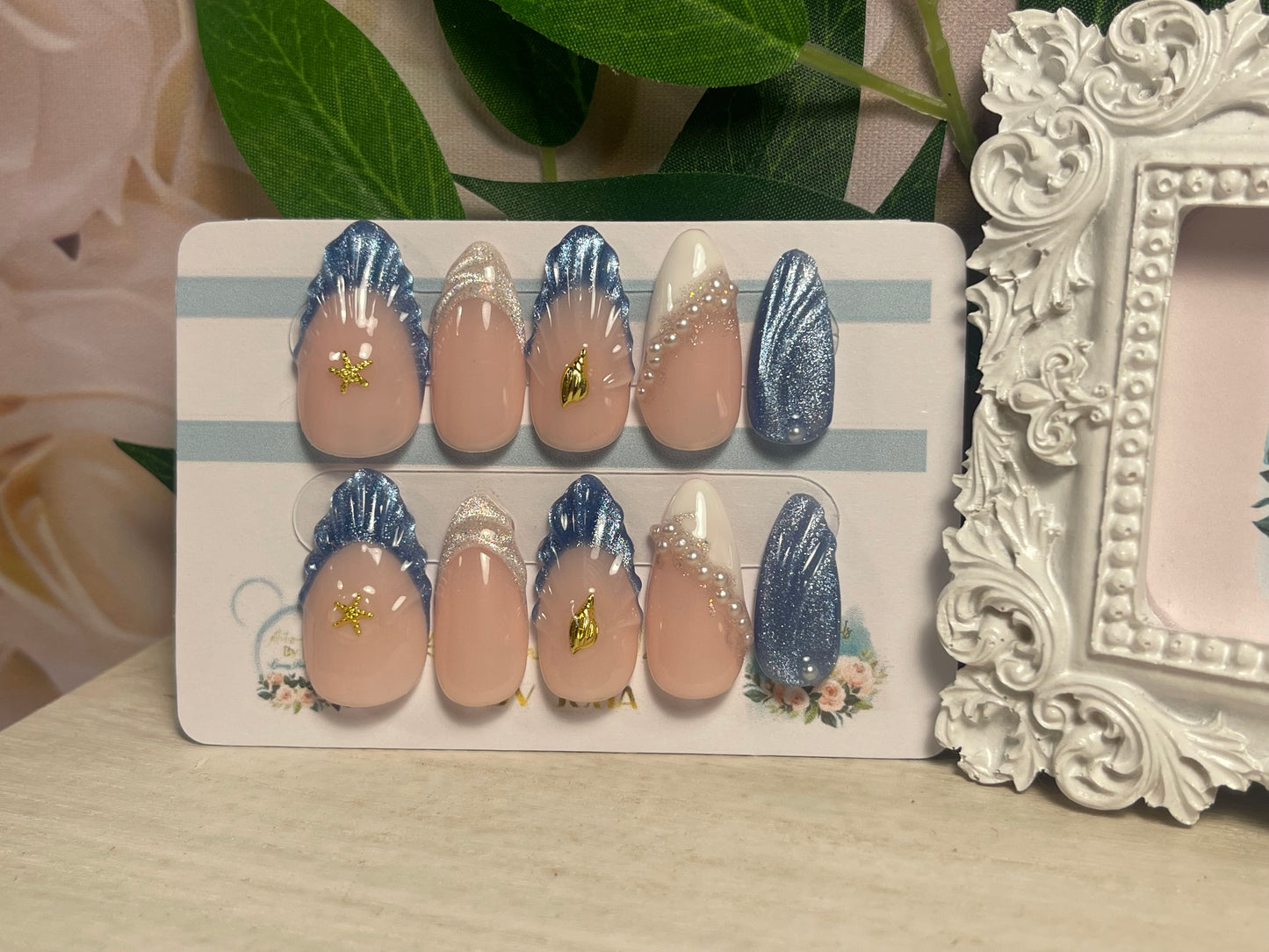 SIRÈNE - Ongles en gel à presser - Ensemble d'ongles 3D inspirés du bord de mer - Fabriqués sur commande