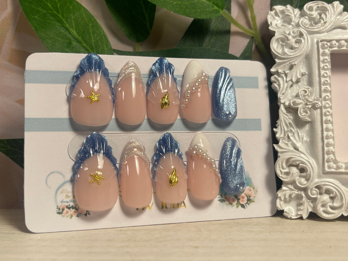 SIRÈNE - Ongles en gel à presser - Ensemble d'ongles 3D inspirés du bord de mer - Fabriqués sur commande