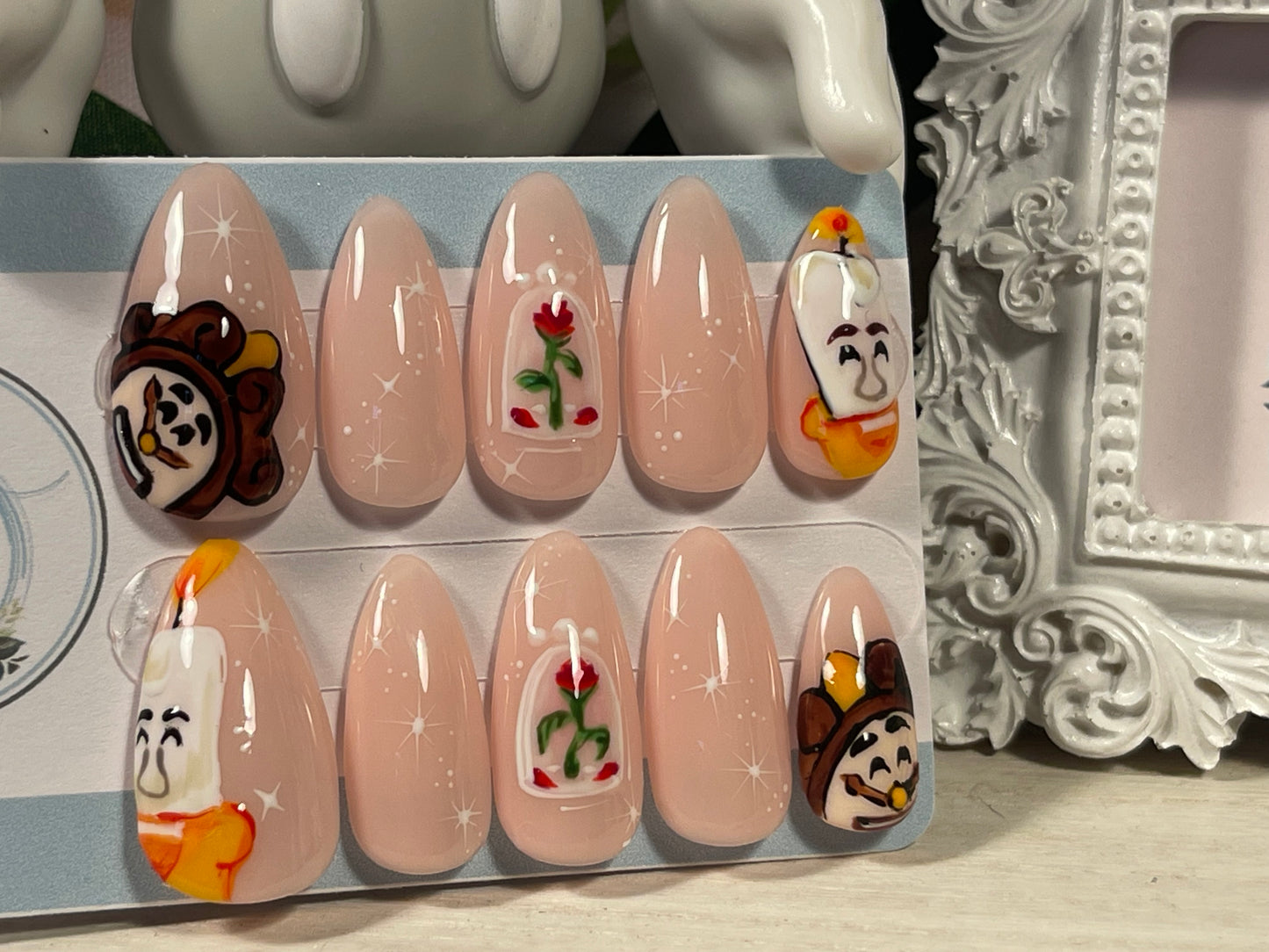 BE OUR GUEST - Gel Press on Nails - Set of 10 Clock & Candlestick Nails