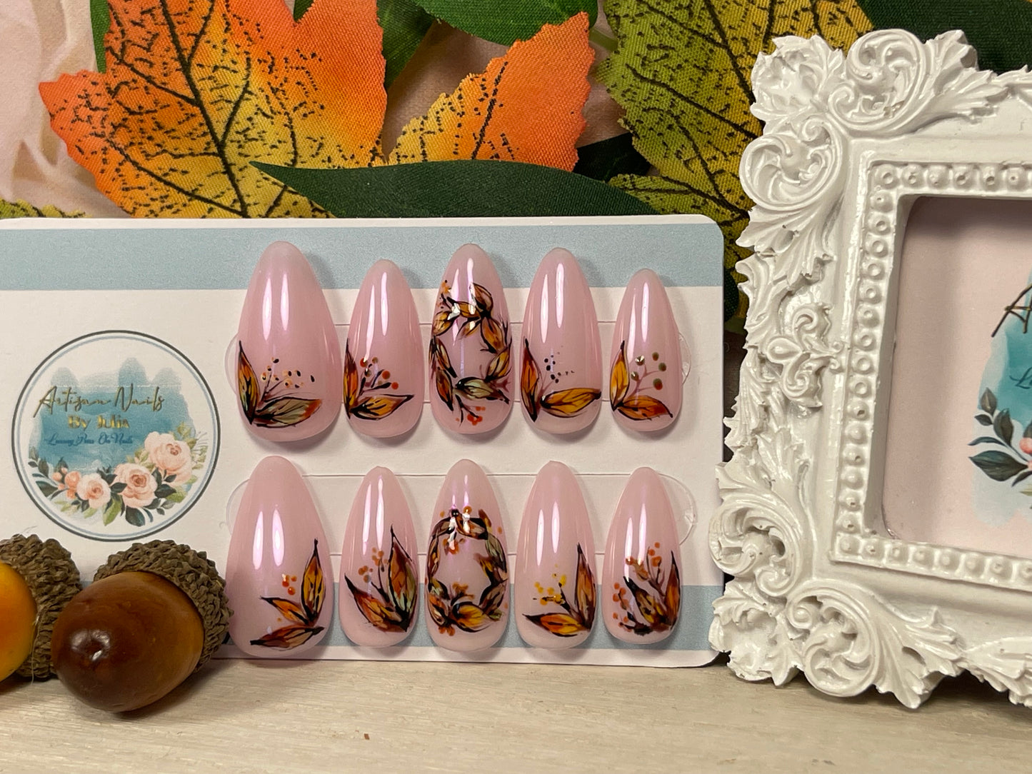 AUTUMN WREATH - Set of 10 Autumn Leaves Nails