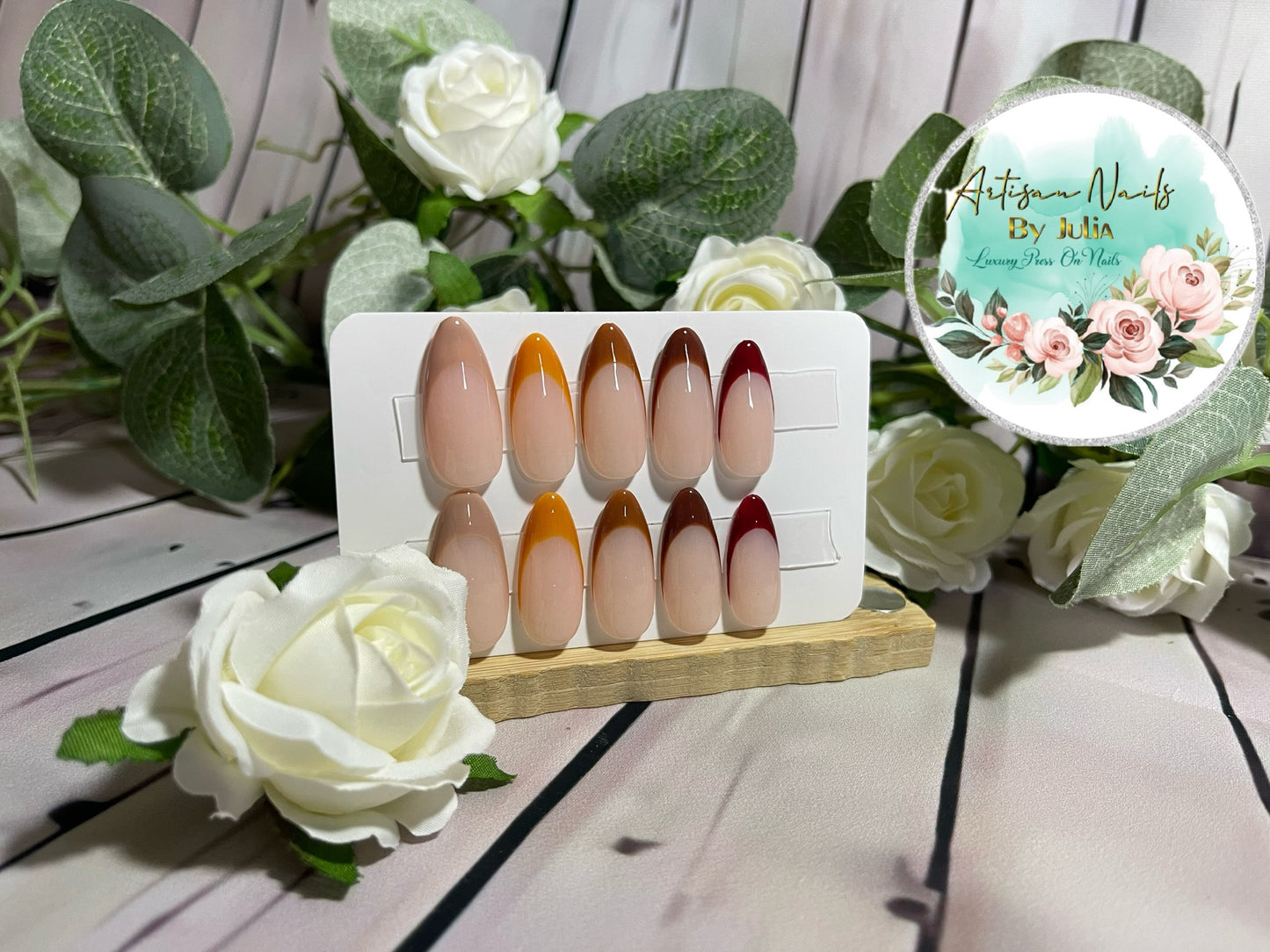 TONS CHOCOLAT - Ongles en gel à presser - Lot de 10 ongles à pointe marron - Fabriqués sur commande