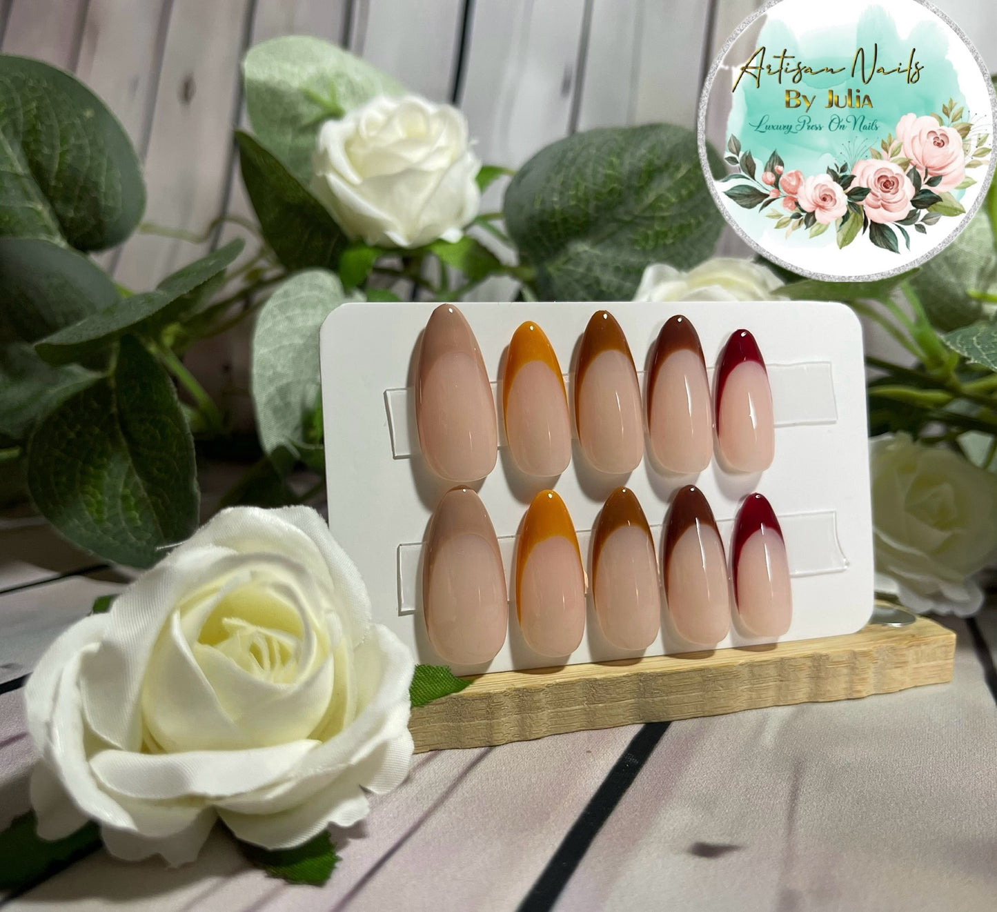 TONS CHOCOLAT - Ongles en gel à presser - Lot de 10 ongles à pointe marron - Fabriqués sur commande