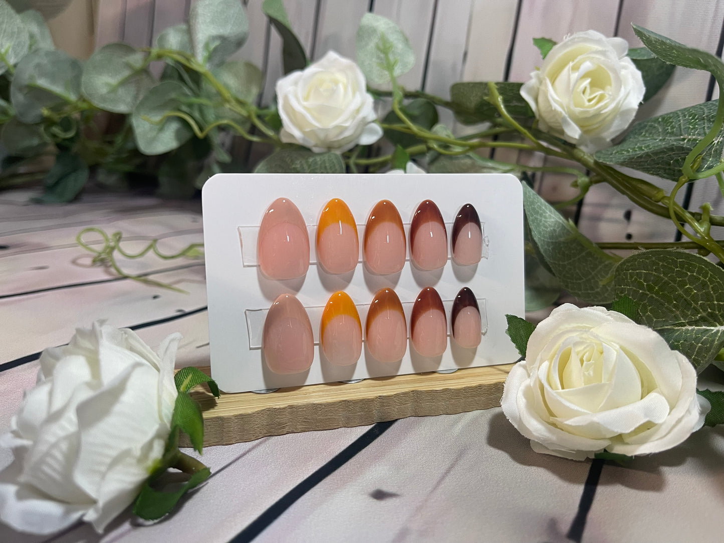 TONS CHOCOLAT - Ongles en gel à presser - Lot de 10 ongles à pointe marron - Fabriqués sur commande