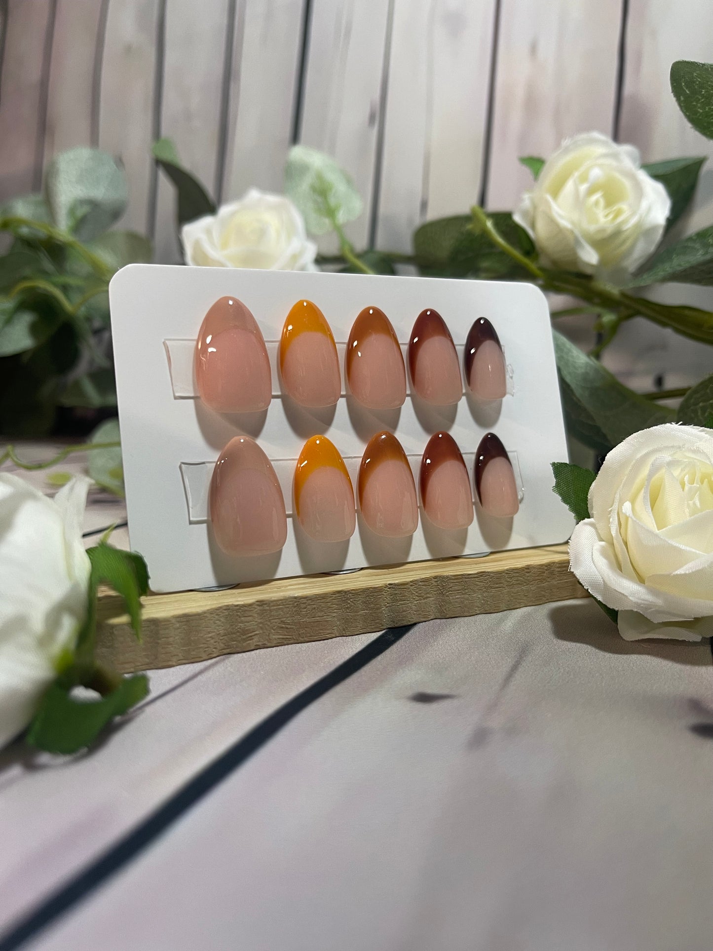 TONS CHOCOLAT - Ongles en gel à presser - Lot de 10 ongles à pointe marron - Fabriqués sur commande