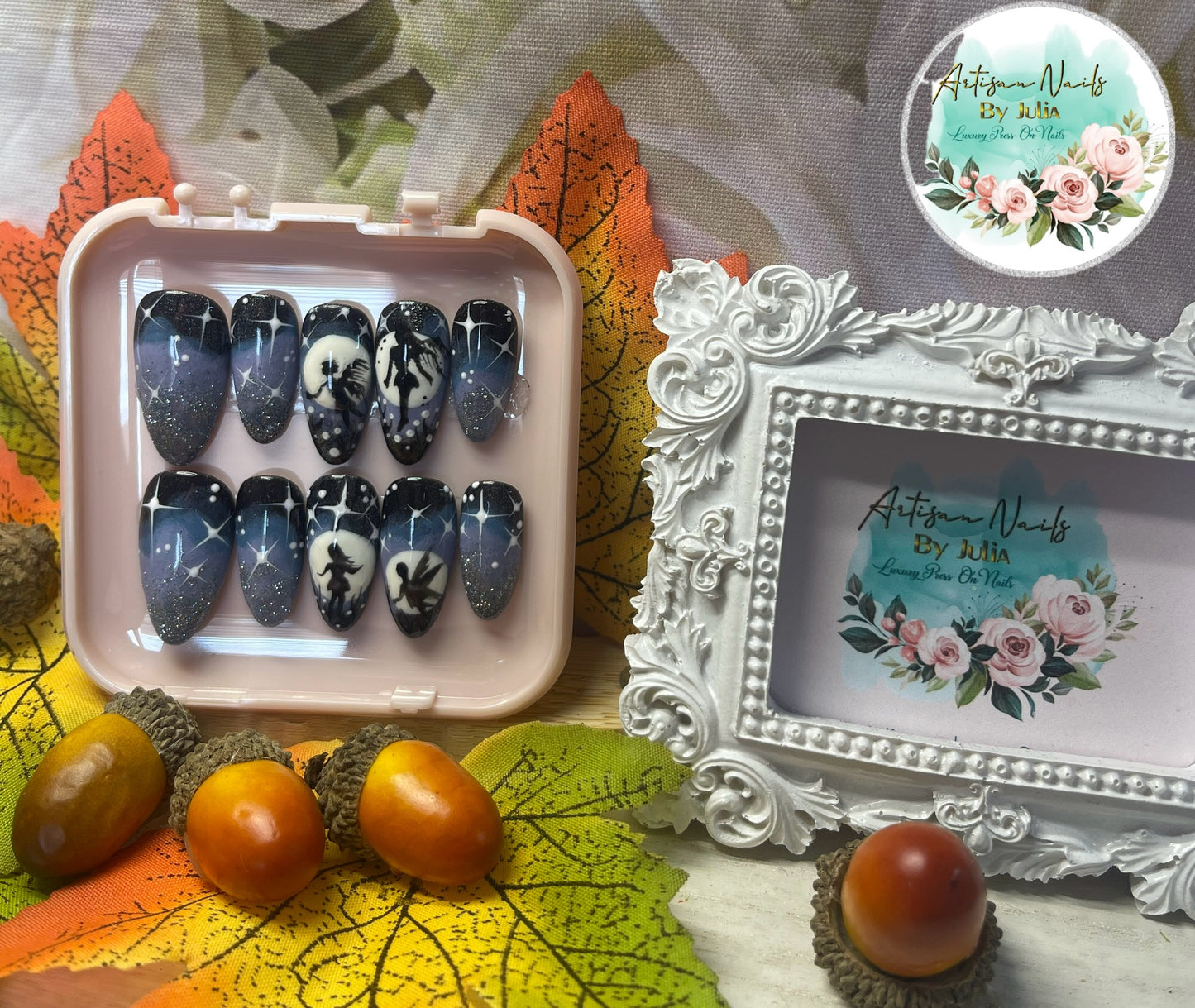 TWILIGHT - Gel Press on Nails - Lot de 10 ongles Fairy Midnight - Fabriqués sur commande