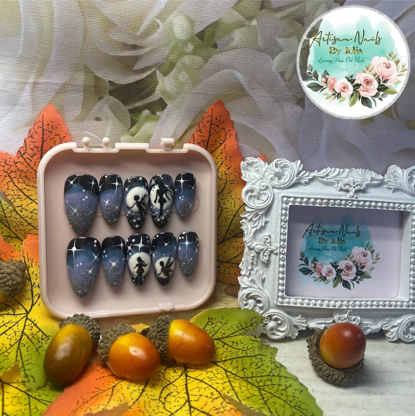 TWILIGHT - Gel Press on Nails - Lot de 10 ongles Fairy Midnight - Fabriqués sur commande