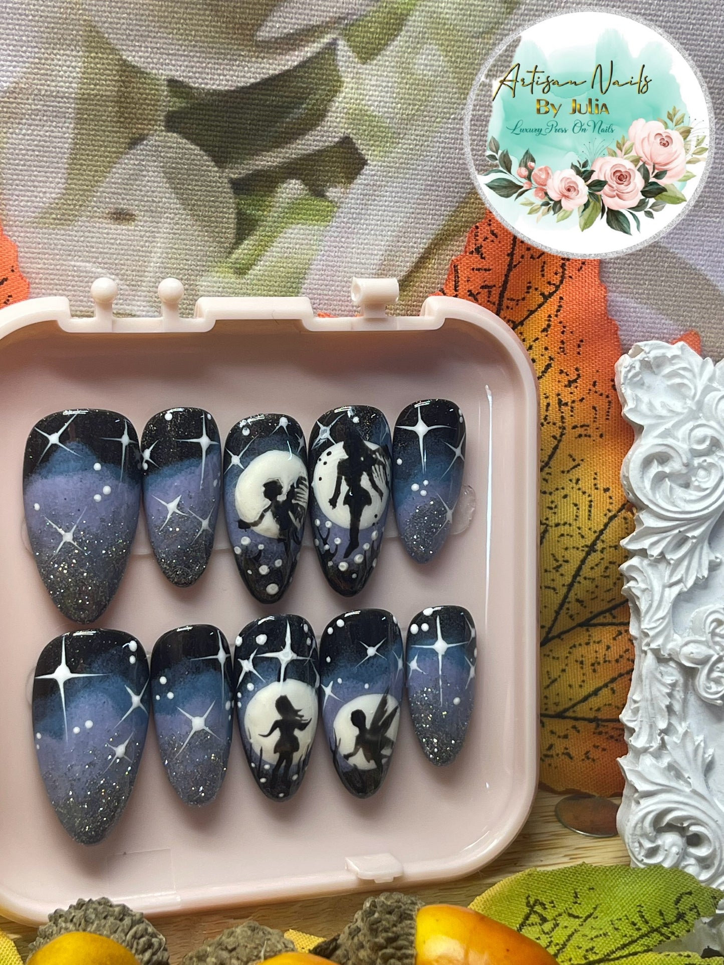 TWILIGHT - Gel Press on Nails - Lot de 10 ongles Fairy Midnight - Fabriqués sur commande