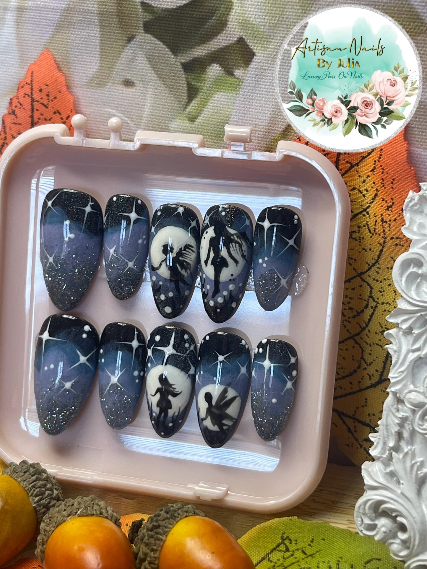 TWILIGHT - Gel Press on Nails - Lot de 10 ongles Fairy Midnight - Fabriqués sur commande