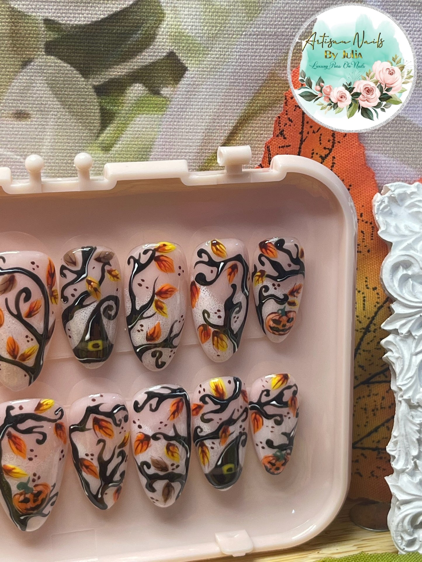 DES TRUCS OU UN TRAITEMENT - Ongles en gel à presser - Lot de 10 ongles en bois de citrouille - Fabriqués sur commande