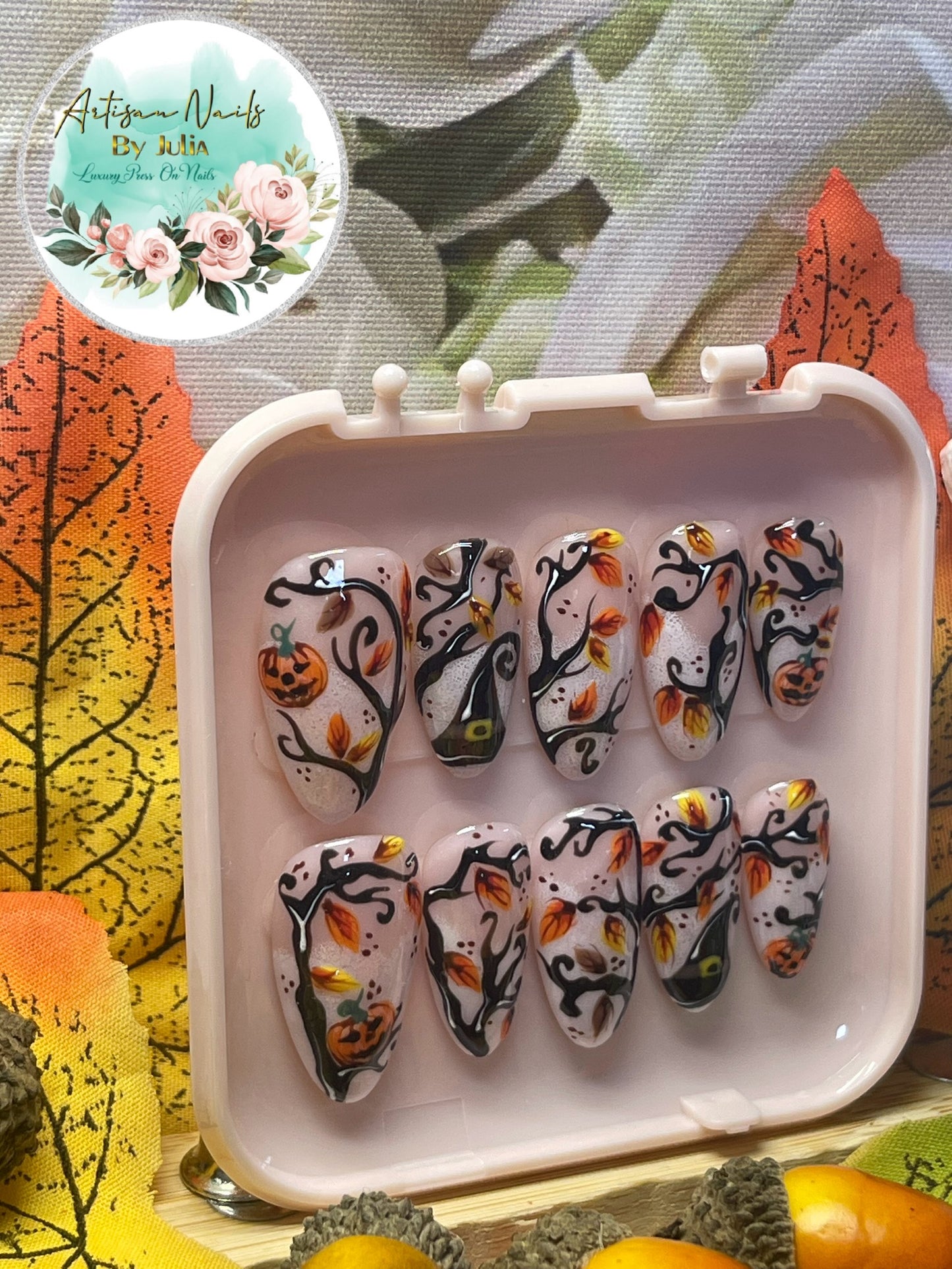 DES TRUCS OU UN TRAITEMENT - Ongles en gel à presser - Lot de 10 ongles en bois de citrouille - Fabriqués sur commande