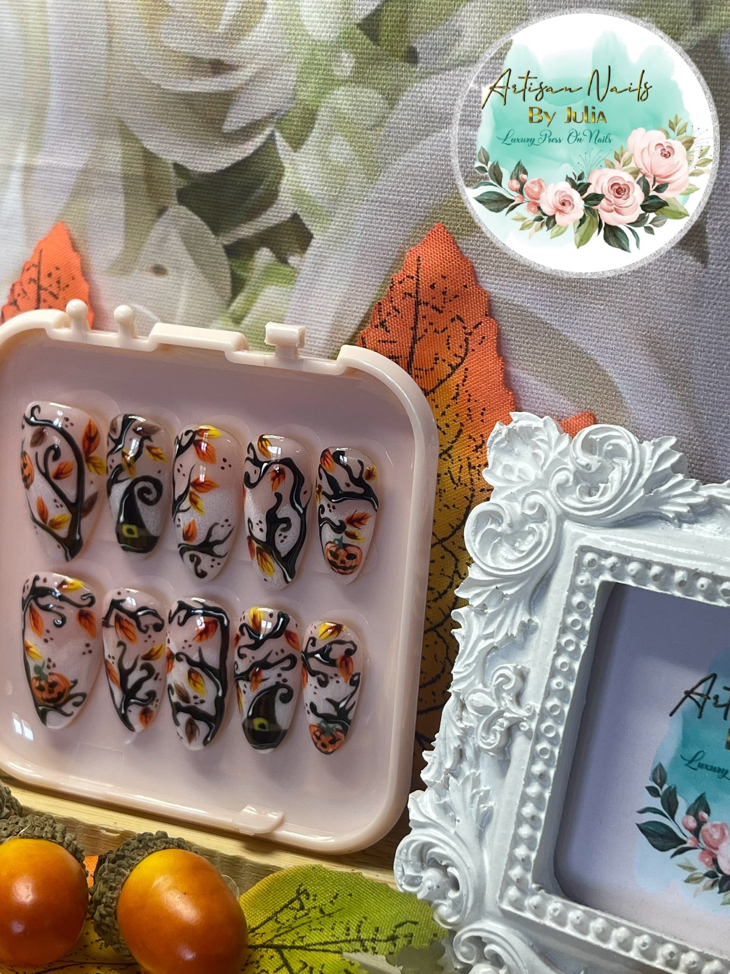 DES TRUCS OU UN TRAITEMENT - Ongles en gel à presser - Lot de 10 ongles en bois de citrouille - Fabriqués sur commande