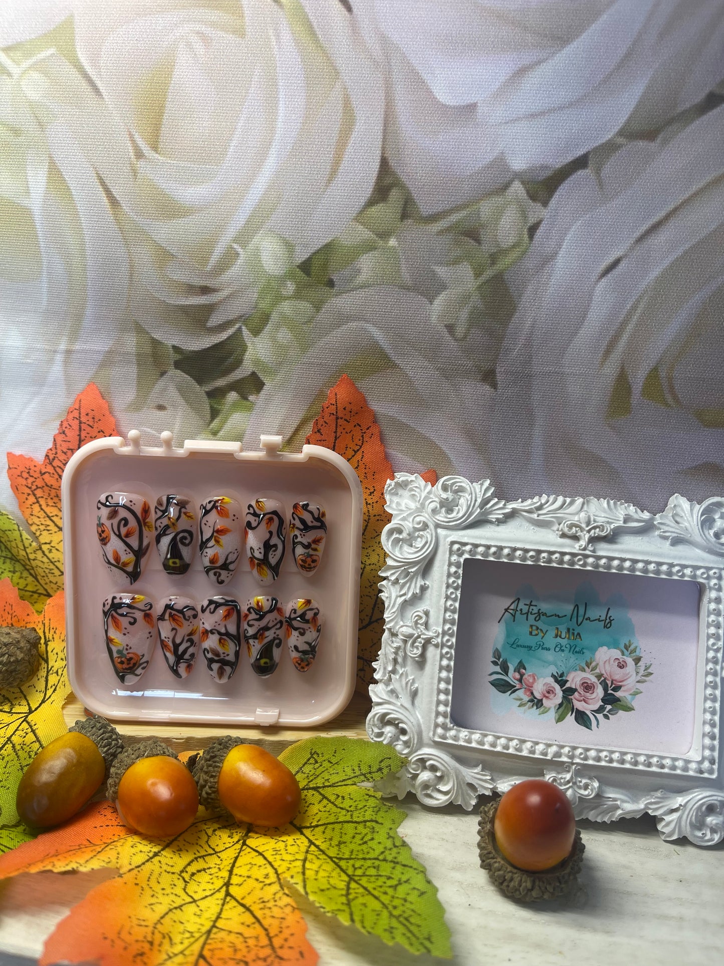 DES TRUCS OU UN TRAITEMENT - Ongles en gel à presser - Lot de 10 ongles en bois de citrouille - Fabriqués sur commande