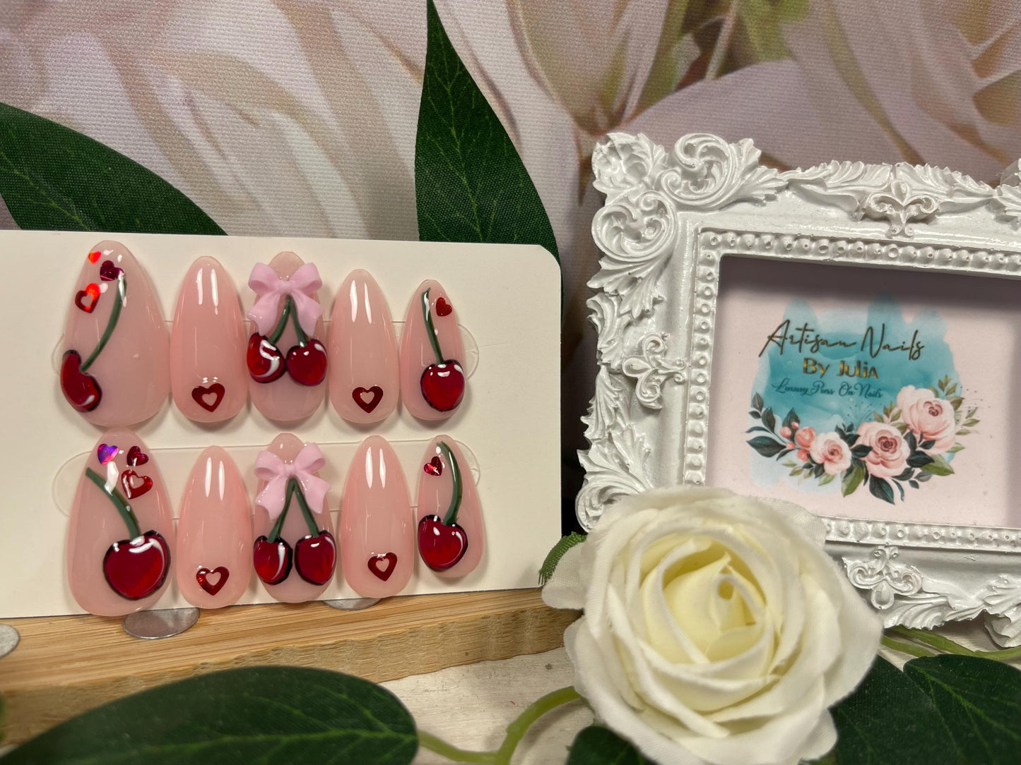 CHERRY BEAU - Set of 10 3D Cherry & Bow Nails