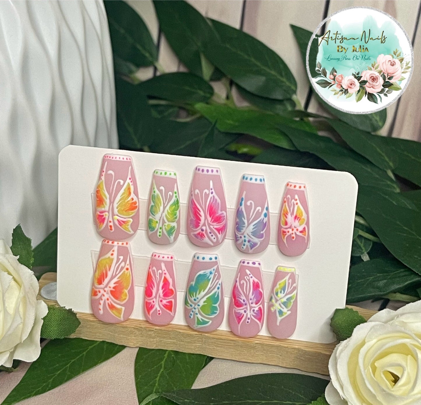 FLUTTERBY NEON - Set of 10 Neon Fire butterfly Nails