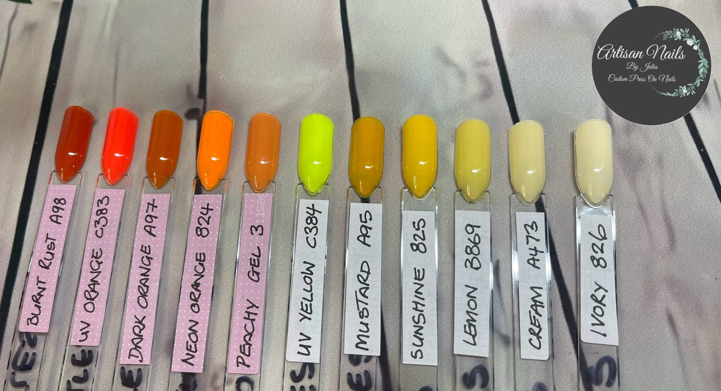THE CITRUS ONES - Block colour or French Tip -Set of 10 Solid Colour or French Tip Nails