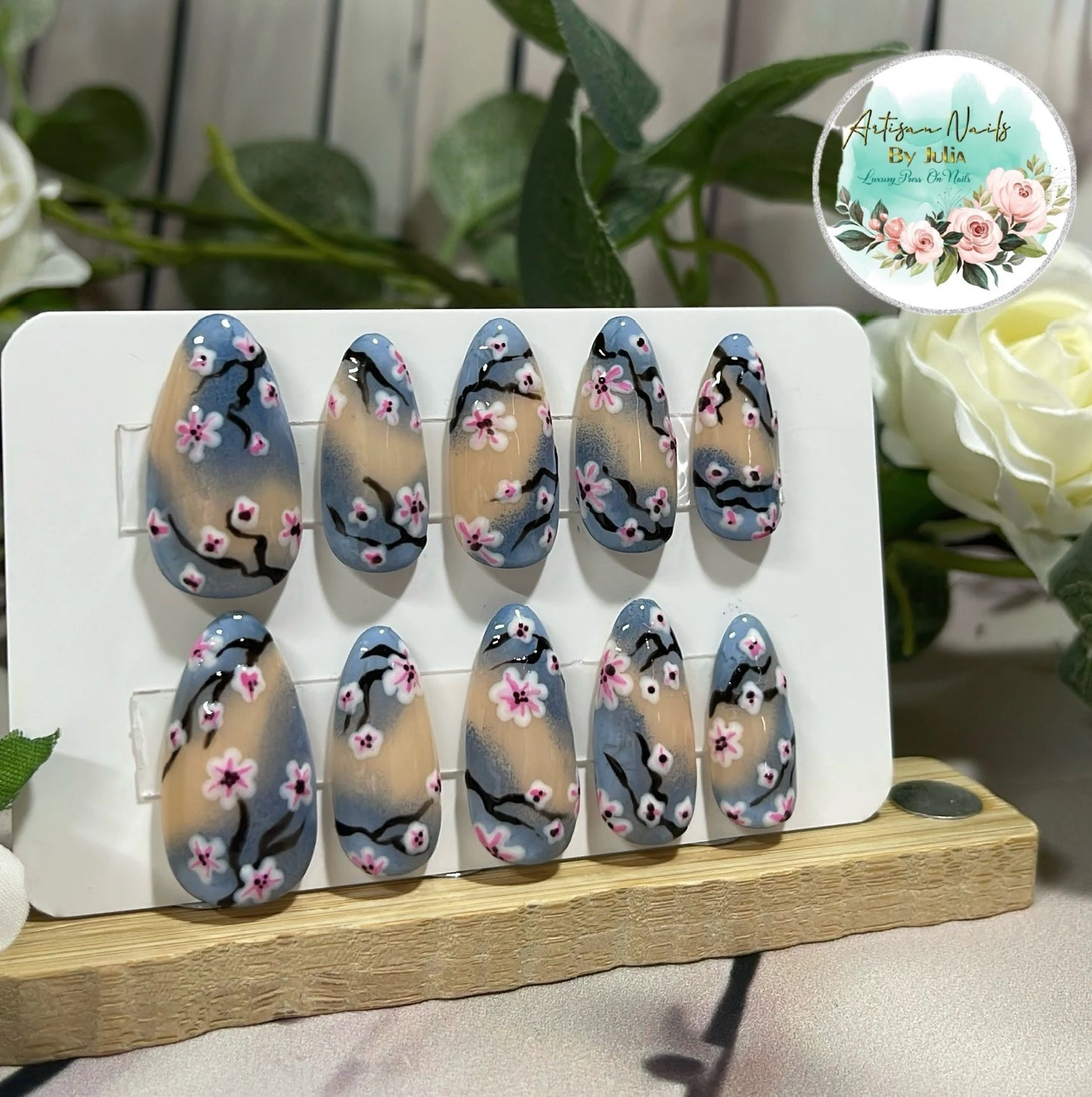 CHERRY BLOSSOM - Gel Press on Nails - Lot de 10 ongles Cherry Blossom - Fabriqué sur commande