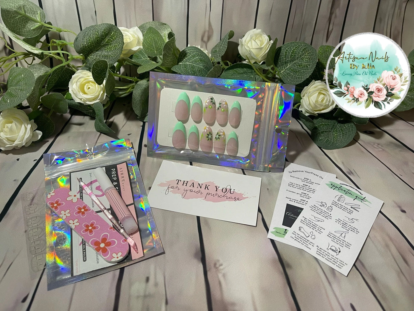 DAZZLE - Gel Press on Nails - Lot de 10 ongles arc-en-ciel avec étoiles - Fabriqué sur commande