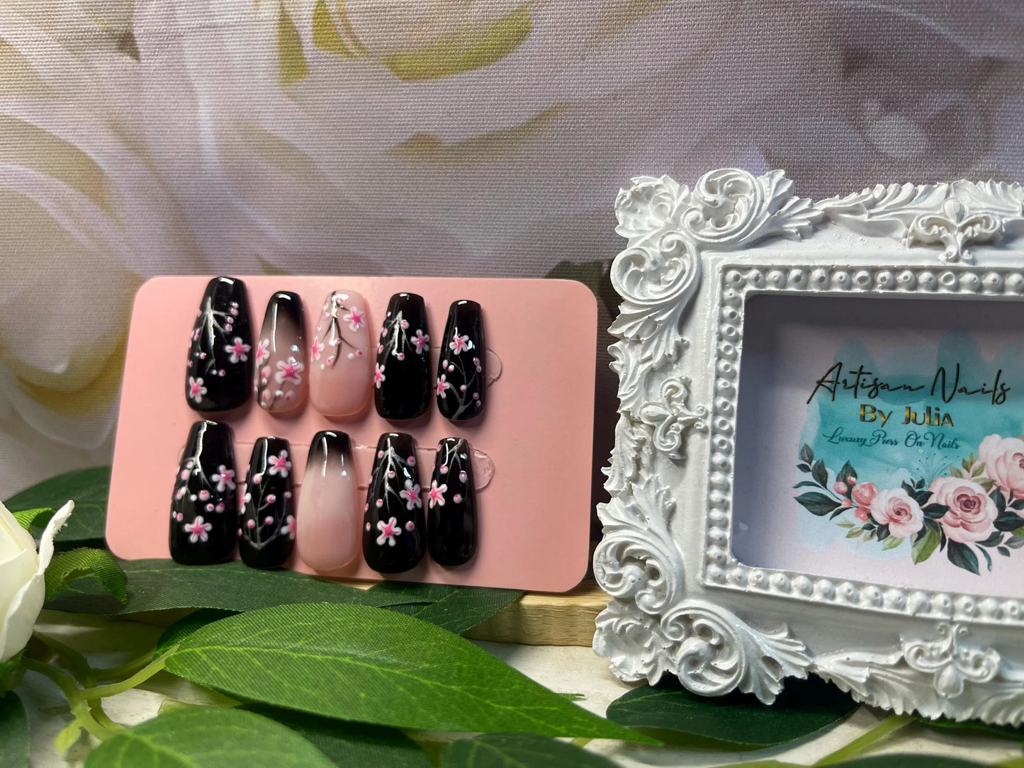 CEREZA NEGRA - Juego de 10 uñas de flor de cerezo