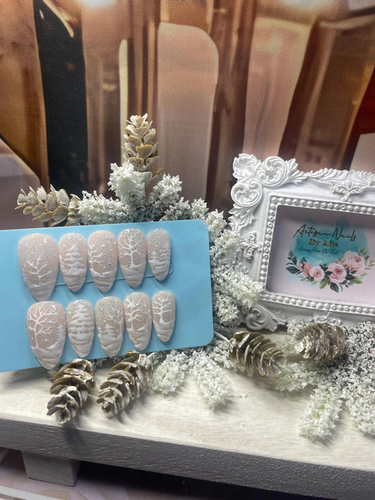 PAÍS DE LAS MARAVILLAS INVERNAL - Conjunto de uñas con escena invernal y purpurina