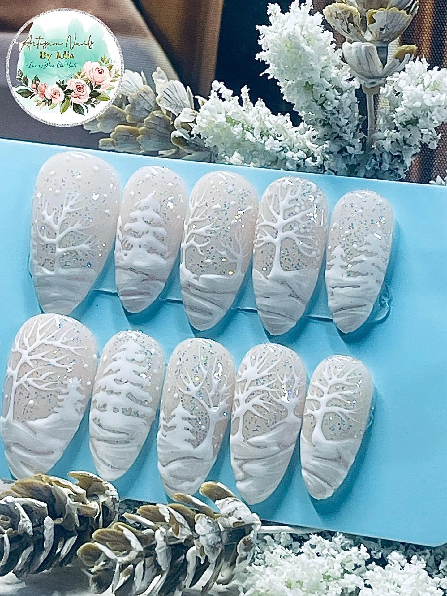 WINTER WONDERLAND - Ongles en gel à presser - Ensemble d'ongles paysage enneigé