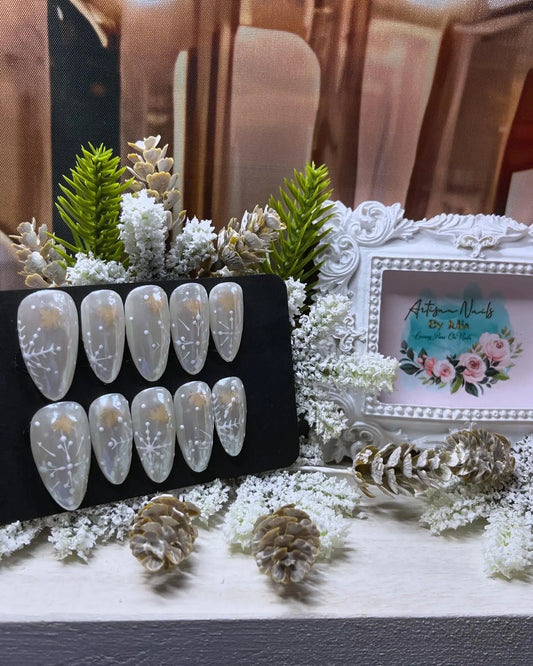 ICICLE - Juego de 10 uñas estilo copo de nieve de hielo glaseado