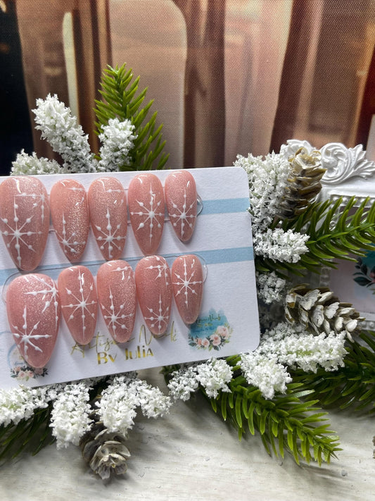 GRACEFUL - Juego de 10 uñas postizas con diseño de copos de nieve esmerilados