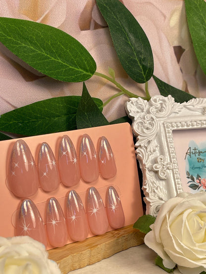 STARLIGHT - Set of 10 of Petrol Chrome & Star Tip Nails