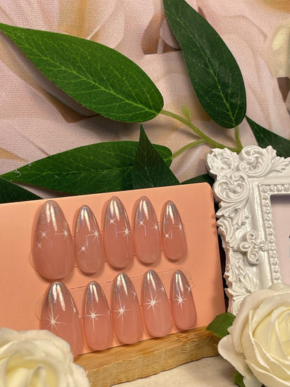 STARLIGHT - Set of 10 of Petrol Chrome & Star Tip Nails