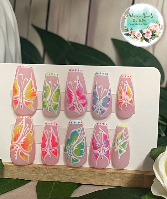 FLUTTERBY NEON - Set of 10 Neon Fire butterfly Nails